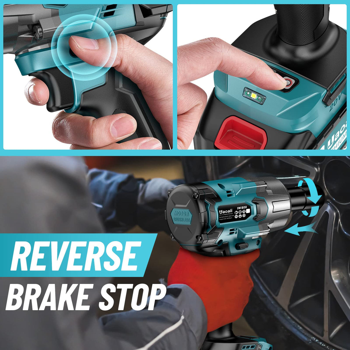 Uaoaii 1000N.m(738ft-lbs) Cordless Impact Wrench High Torque, Battery 1/2 Impact Gun w/ 2X 4.0Ah Batteries, Fast Charger, 5 Sockets & Storage Box, Electric Impact Wrench for Truck RV Mower, IW800 Uaoaii