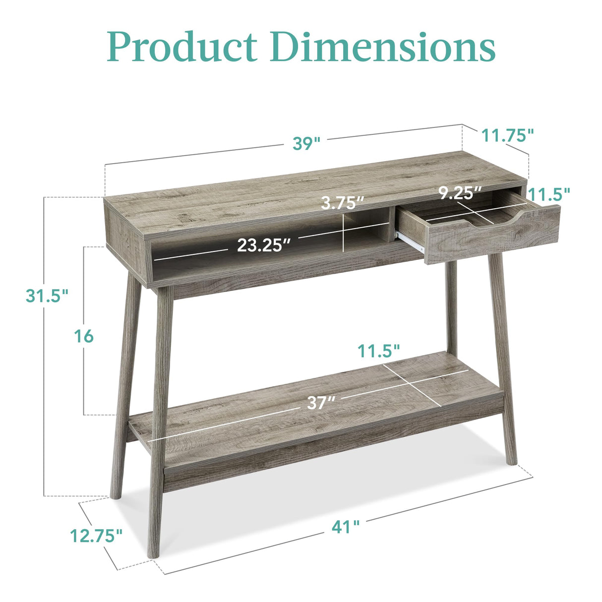 Best Choice Products Mid-Century Modern Console Table, Sofa Table, Accent Furniture for Hallway, Living Room, Entryway Foyer Space-Saving w/Cubby, Drawer, Lower Storage Shelf - Gray Best Choice Products