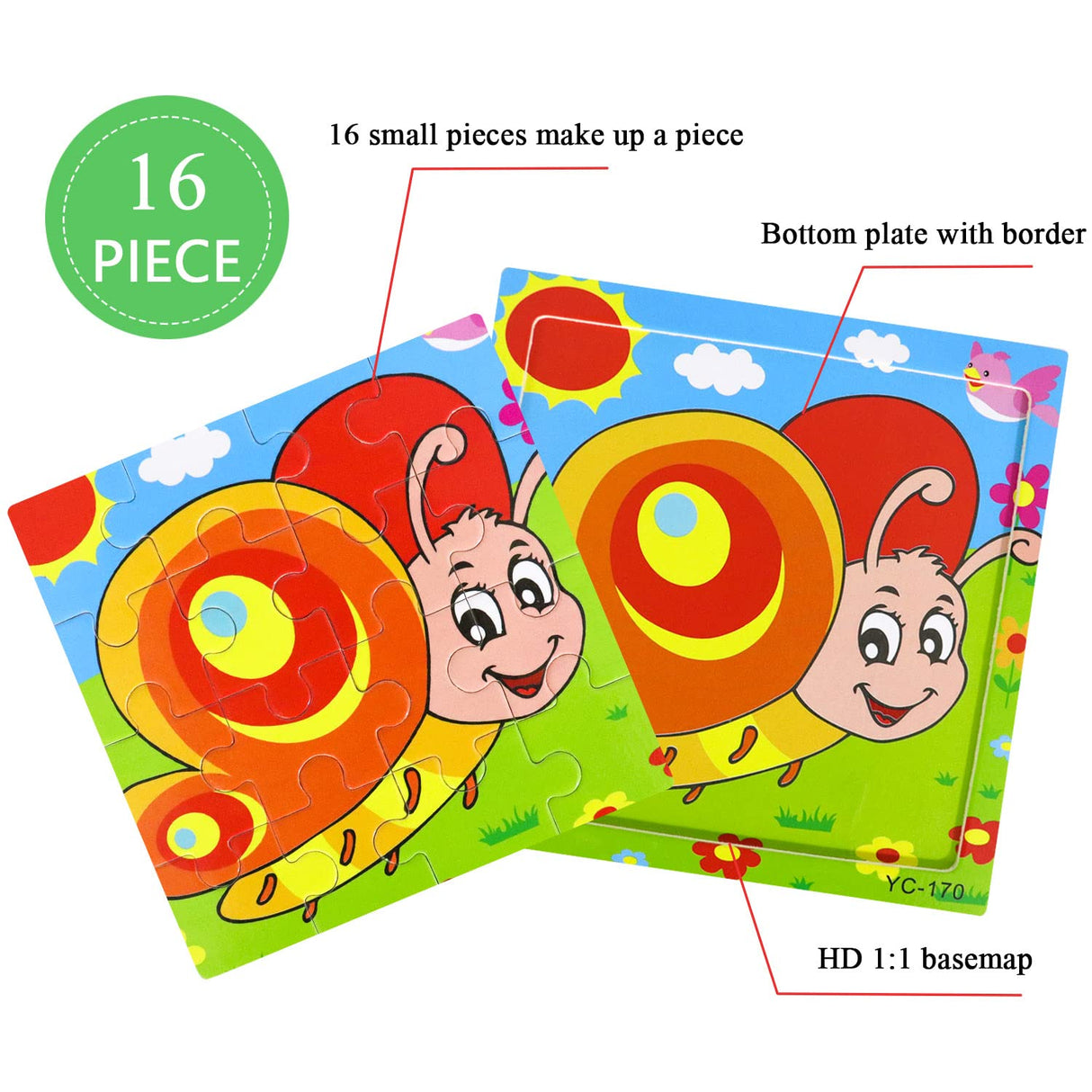Puzzles for Kids Ages 3-5, 9 Pack Wooden Jigsaw Puzzles for Toddlers Ages 3-5 16 Pieces Preschool Educational Learning Toys Set Animals Puzzles for 3 4 5 Years Old Boys and Girls Runlycan