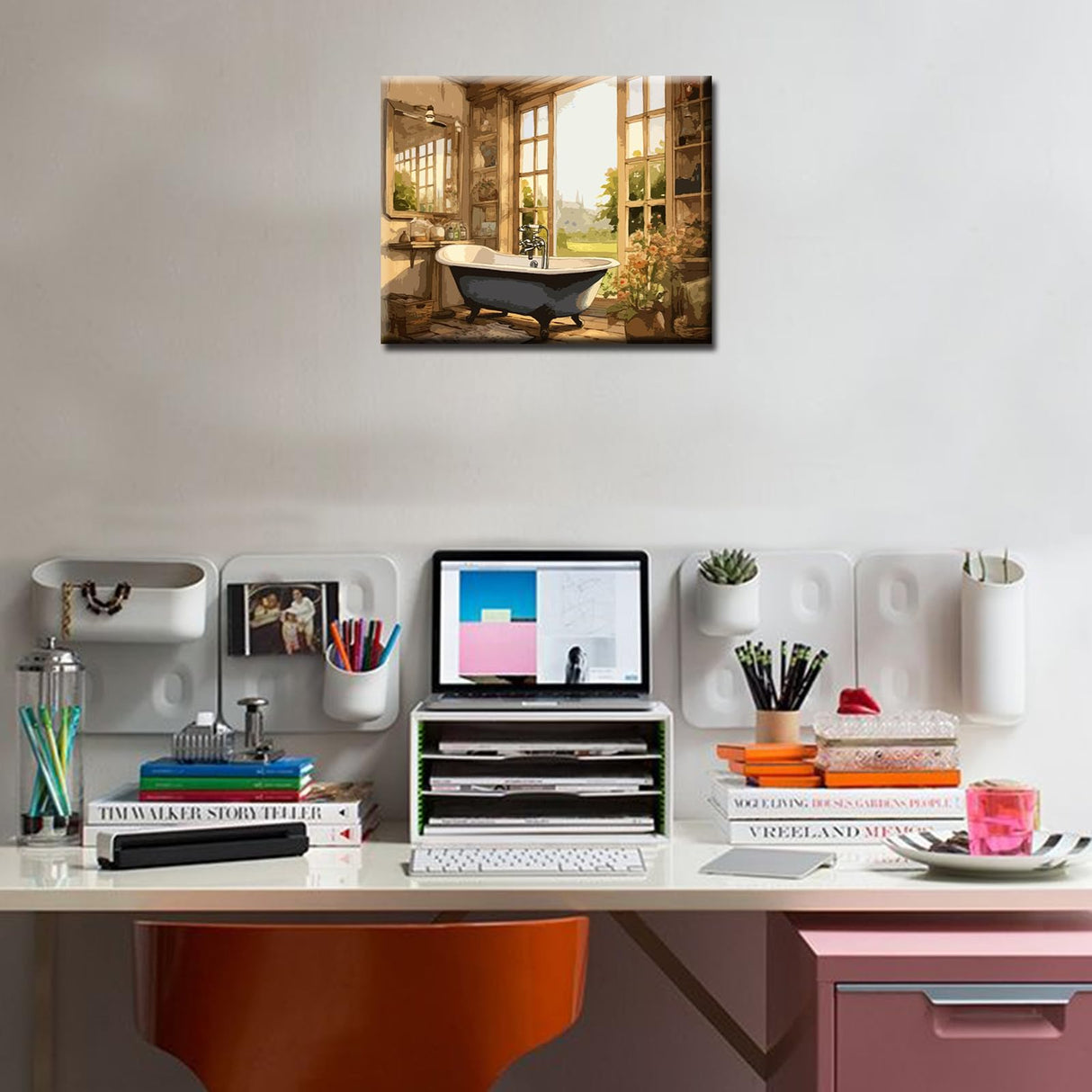 Tucocoo Bathroom Scenery Paint by Numbers Kits 16x20 inch Canvas DIY Digital Oil Painting for Adults with Brushes and Acrylic Pigment - Bathtub Rustic Style for Home Decor Gifts (Without Frame) Tucocoo