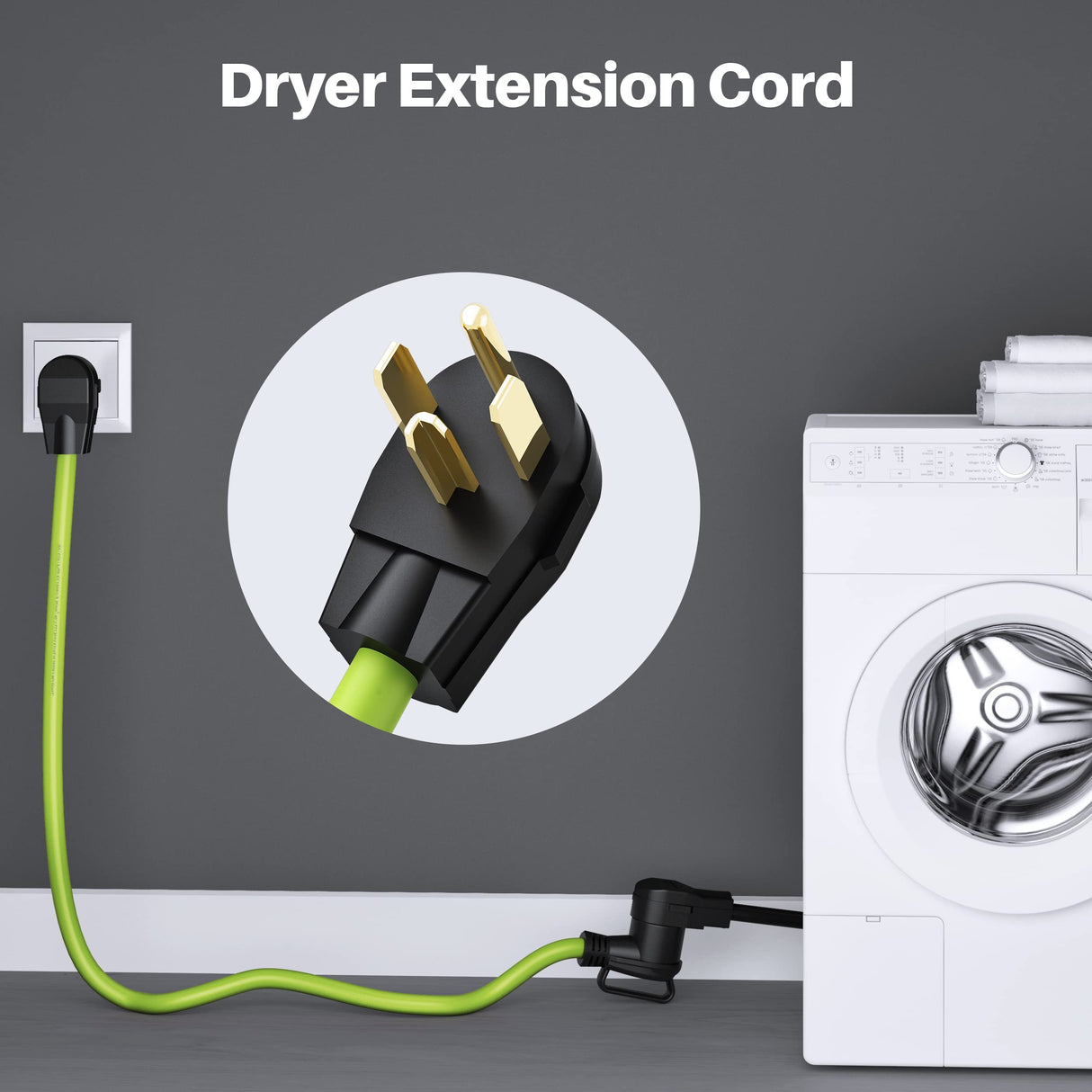 GEARit 30-Amp Extension Cord for Dryer and EV, 125/250-Volt, 4-Prong, Compatible with Tesla Model 3 Model Y Model X Model S, NEMA 14-30P to 14-30R, Level 2 EV Charging Cable STW 10AWG/4, 50 Ft, Green GearIT