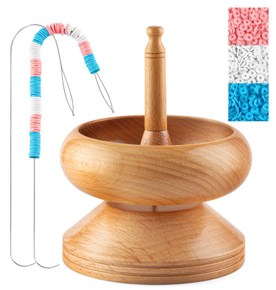 ORNUNIQ Clay Bead Spinner with Big Eye Beading Needle, Clay Bead Spinner Kit Waist Beads Kit for Jewelry Making Bracelet Maker Stringing Pinewood Wooden Crafting Gifts