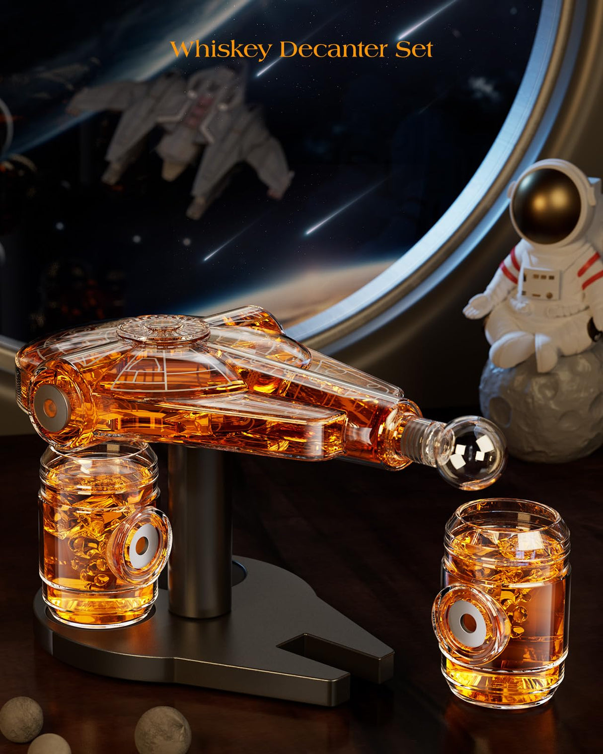 Valentines Birthday Gifts for Men Dad, Kollea Galaxy Spaceship Whiskey Decanter Sets for Men, Spacecraft Limited Edition, 2 Funny Shot Glasses, Unique Guys Brother Gift Ideas, Liquor Decanter for Bar Kollea