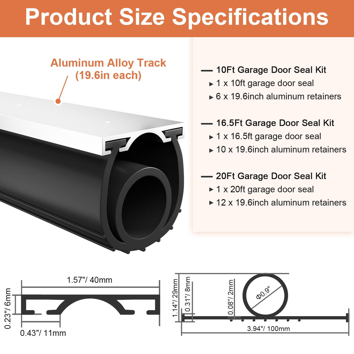 Nayotaa Heavy-Duty U+O Ring Garage Door Seals Bottom Rubber Kit, with Garage Door Pre-Drilled Aluminum Track Retainer Base (16.5Ft/5m) Nayotaa