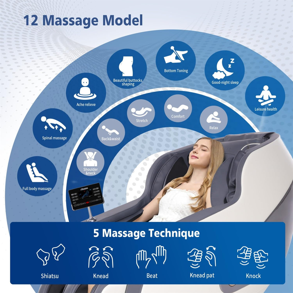 OWAYS Massage Chair, 2024 3D Massage Chairs, AI Voice Control Zero Gravity Massage Chairs Full Body Shiatsu Scan and Recliner Chair SL Track with Yoga Stretch, Heating, Touch Screen (White&Blue) OWAYS