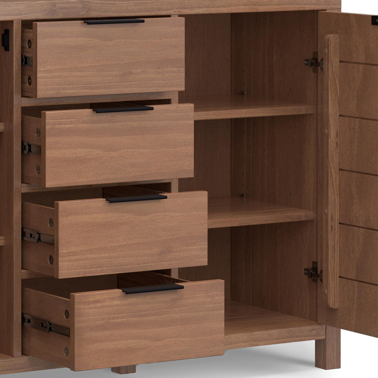 SIMPLIHOME Hollander Buffet - 54 inch Wide Solid Wood 3-Door Sideboard Buffet in Medium Saddle Brown, Contemporary Storage Cabinet for Dining Room or Kitchen with Adjustable Shelves and Metal Handles SIMPLIHOME