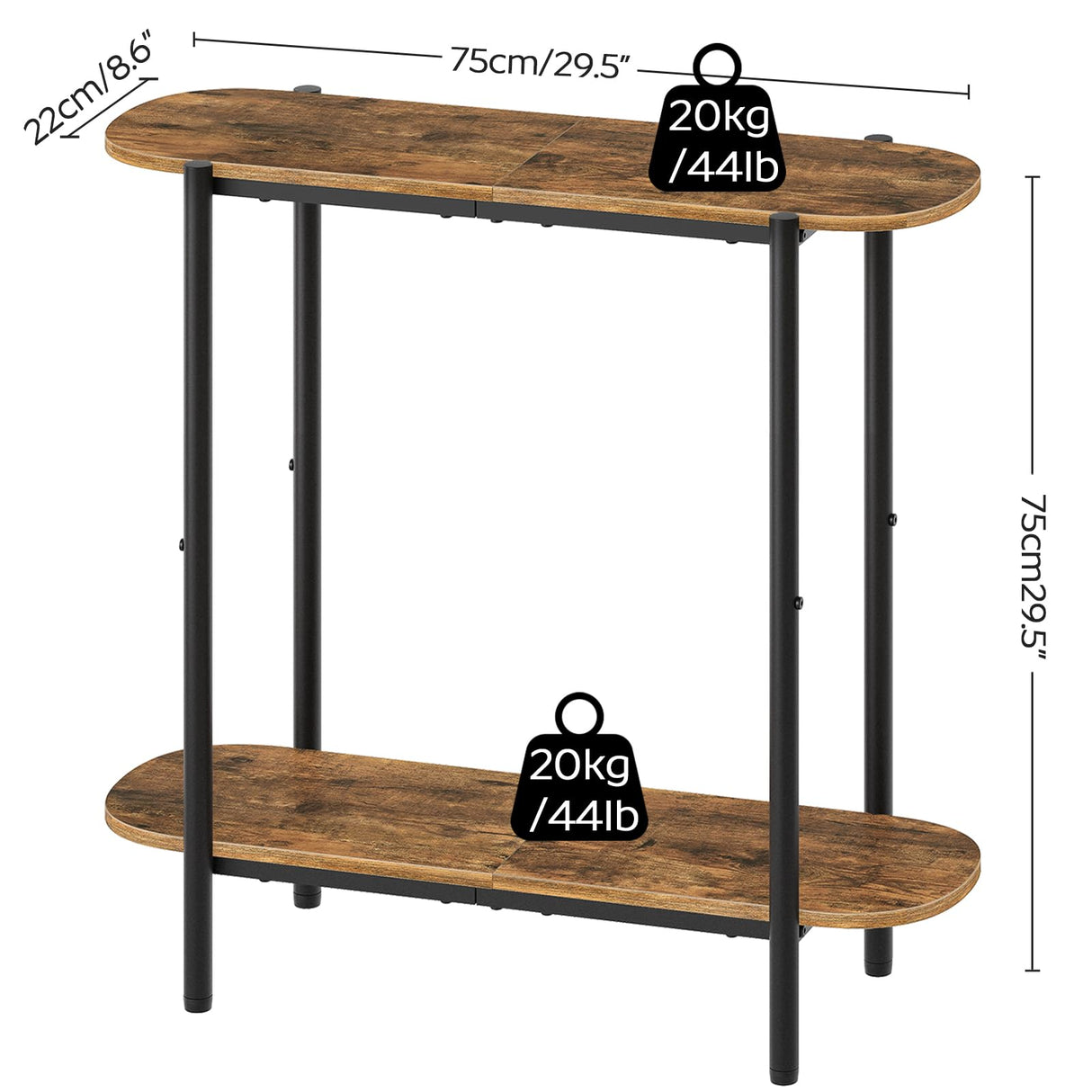 YATINEY Narrow Console Table, 2-Tier Small Entryway Table, 29.5" Thin Sofa Table with Storage, Behind Couch Table, Display Table, for Living Room, Hallway, Entryway, Rustic Brown and Black CT01BR YATINEY