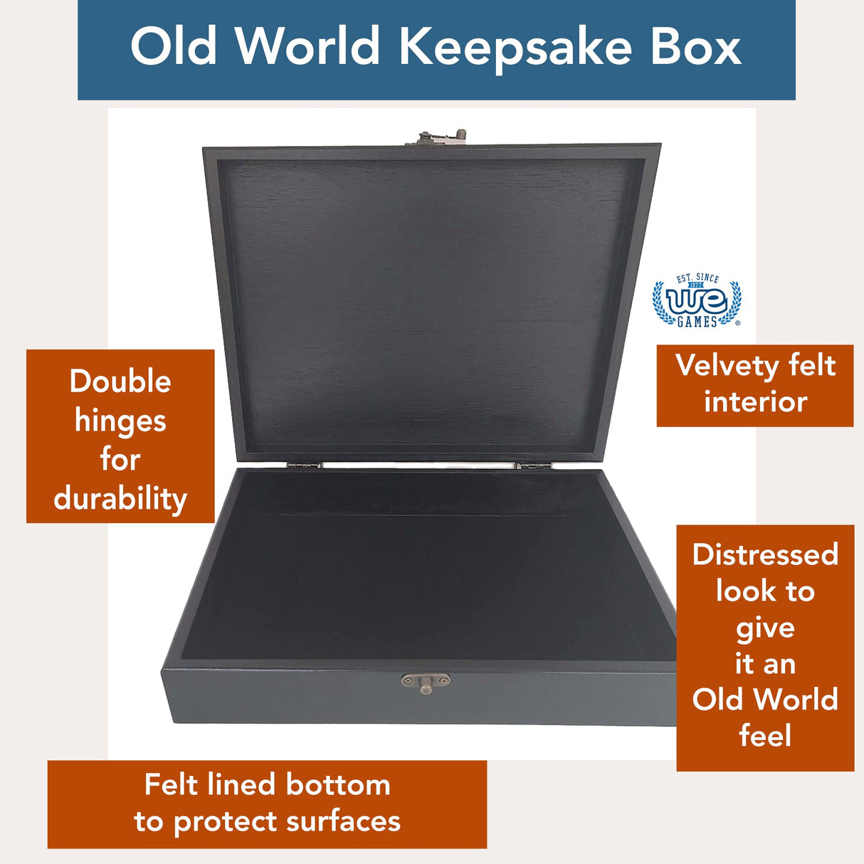 WE Games Wooden Keepsake Stash Box, Decorative Memory or letter Box, Board Game Storage, Storage for Photos, Stationary, Jewelry, Heirloom (Black Stained Finish) WE Games