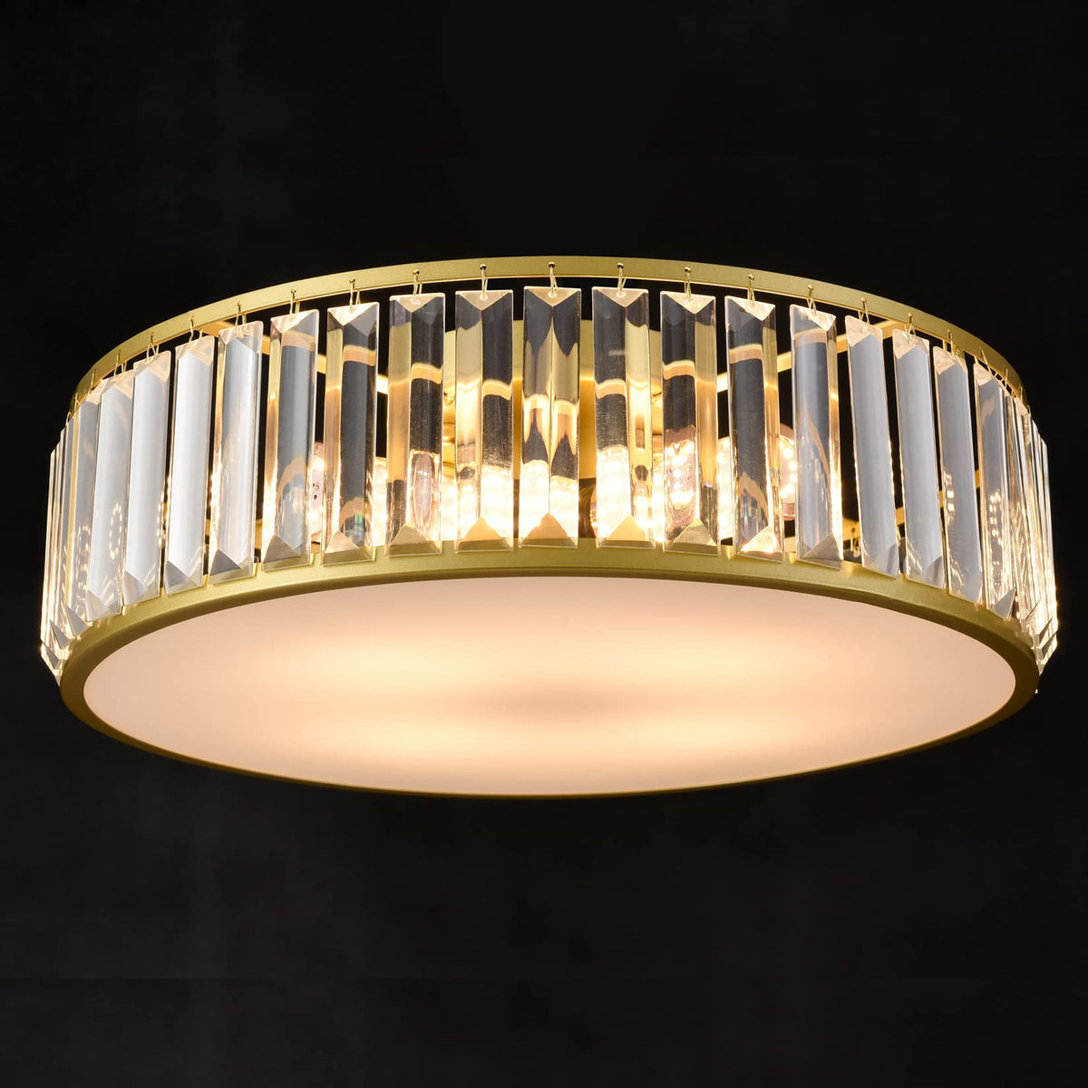 TEENYO Gold Flush Mount Ceiling Light Crystal Ceiling Light Fixtures Modern 4-Light Drum Shade Flush Mount Crystal Ceiling Lighting for Living Room Bedroom, 16-Inch TEENYO