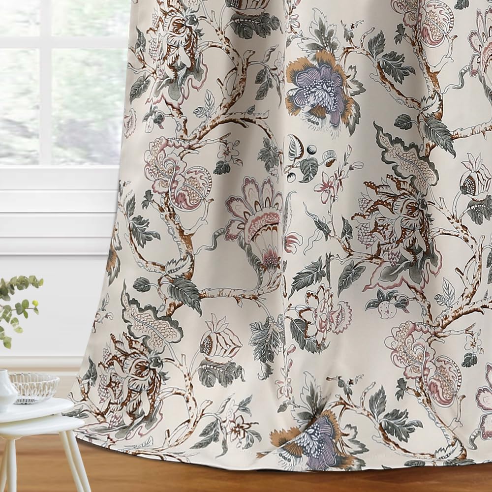 H.VERSAILTEX Blackout Curtains 108 Inch Length 2 Panels Set Floral Print Curtain Drapes for Living Room Thermal Insulated Grommet Window Curtains for Bedroom - Traditional Floral in Sage and Brown H.VERSAILTEX