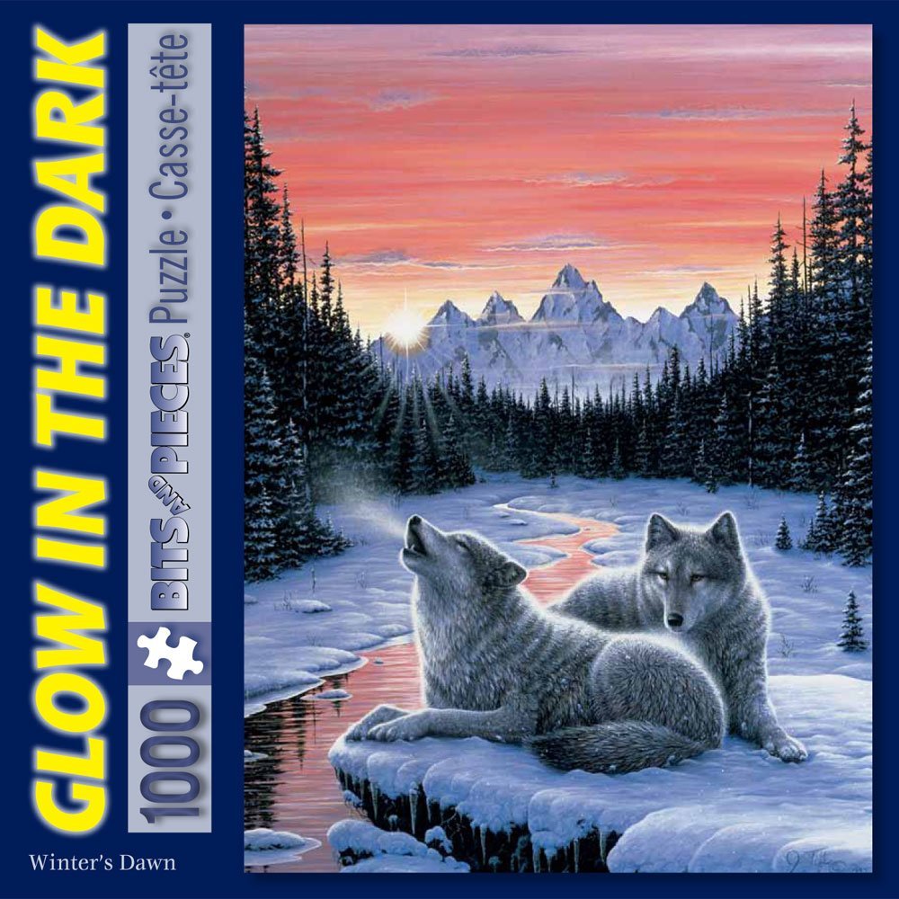 Bits and Pieces – 1000 Piece Glow in The Dark Jigsaw Puzzle for Adults – Winter's Dawn, Snowy Winter, Wolf - Jigsaw Puzzle by Artist Jeff Tift, Completed Puzzle Size: 20" x 27" Bits and Pieces