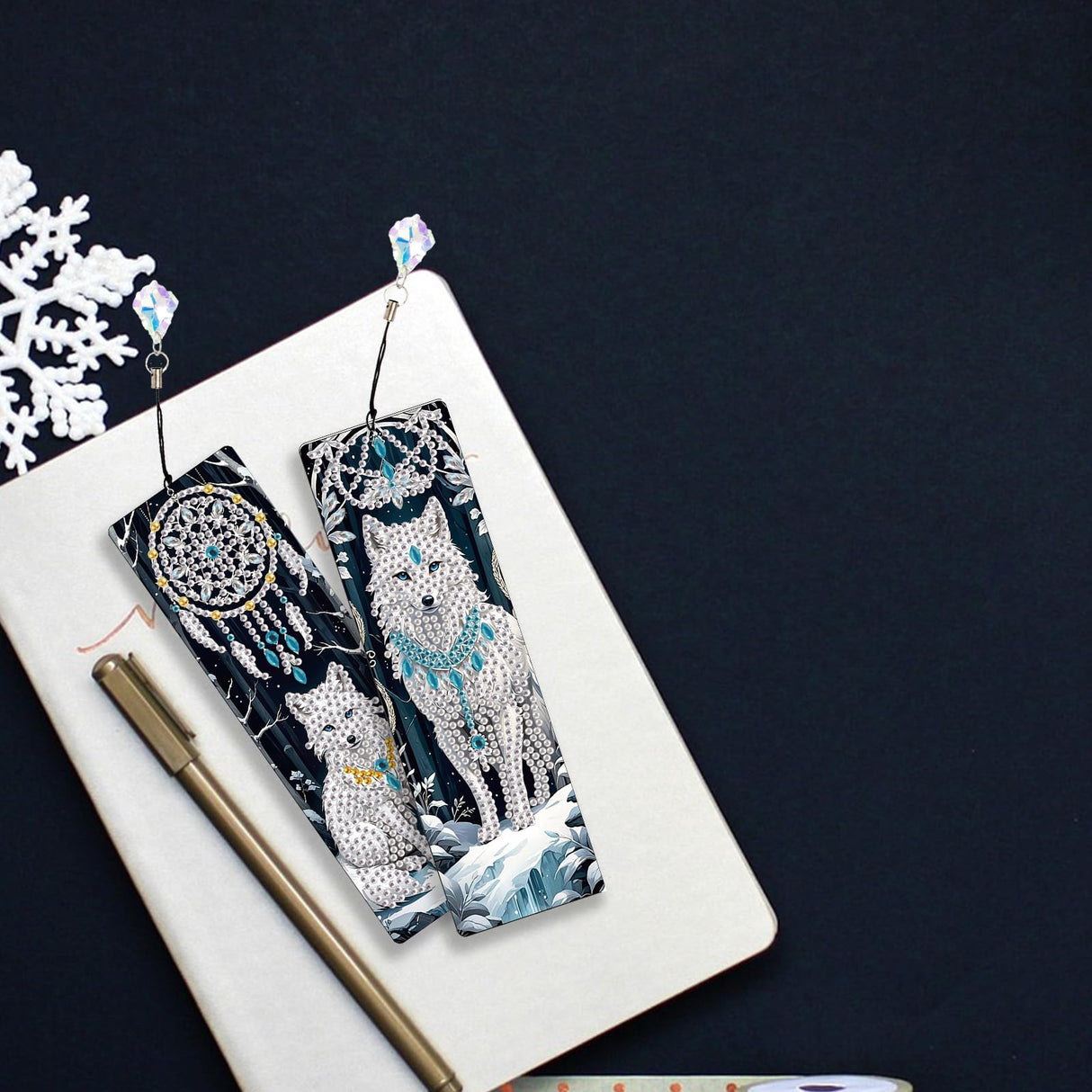 JISHSHAY 4 PCS Diamond Art Book Marks Wolf Diamond Painting Bookmarks Dreamcatcher Gem Art Bookmarkers Animal Gem Painting Book Markers Mosaic Kits for Adults Page Markers Embroidery Bookmarks JISHSHAY