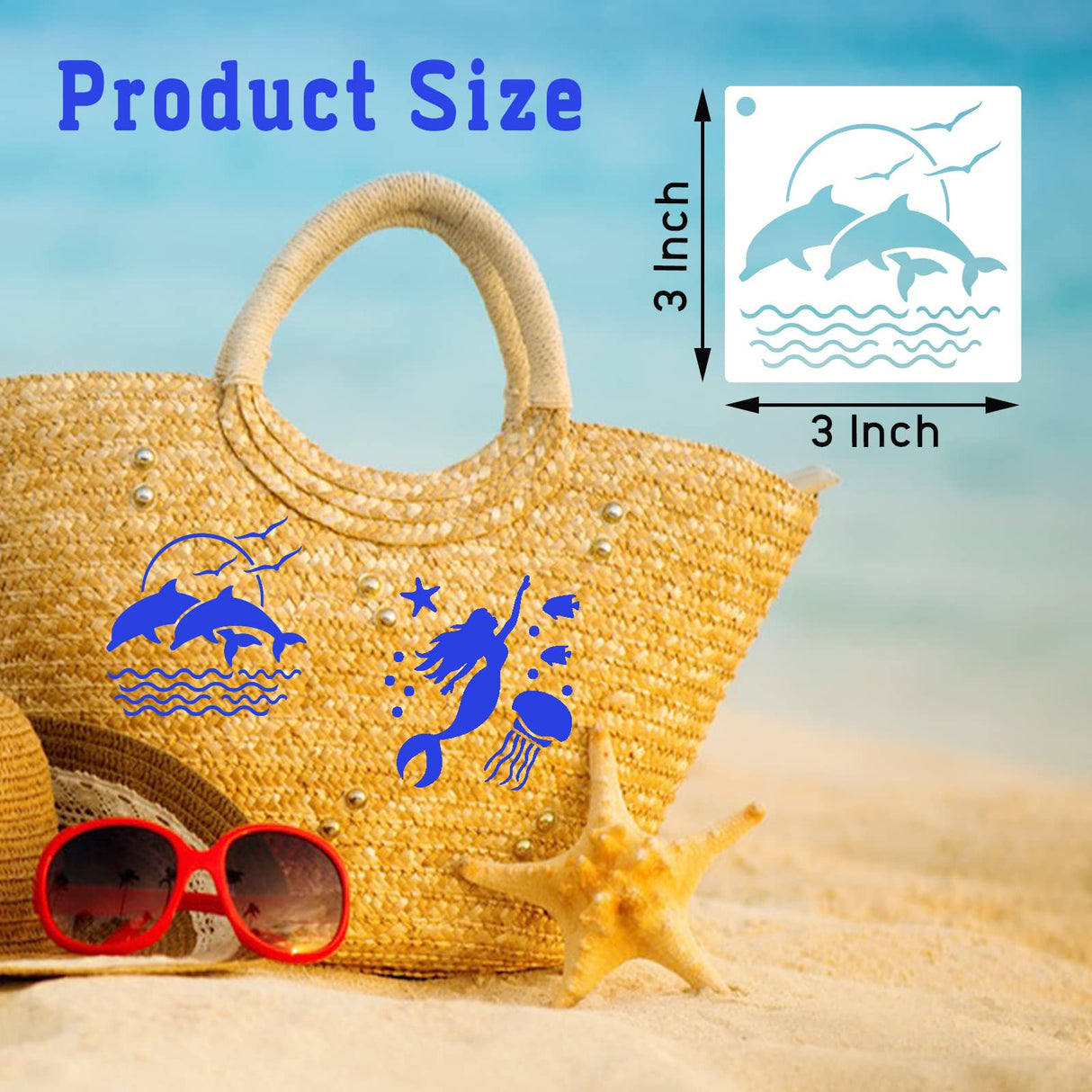 DZXCYZ 80 Pcs 3 x 3 Inch Stencils for Painting on Wood, Reusable Sea Ocean Creatures Mermaid Dolphin Shark Plastic Stencils DIY Craft Paint Template Set for Wall Home Decor DZXCYZ