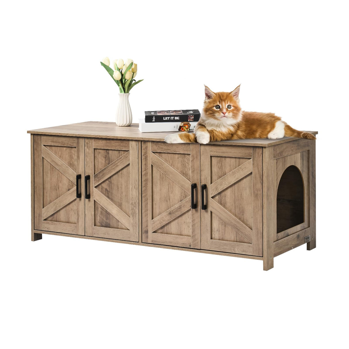 VEVOR Cat Litter Box Enclosure for 2 Cats, Litter Box Furniture Hidden with Double Rooms, Wooden Cat Box Cabinet Fit Most of Litter Box, 47.2" L x 18.5" W x 19.7" H, Greige VEVOR
