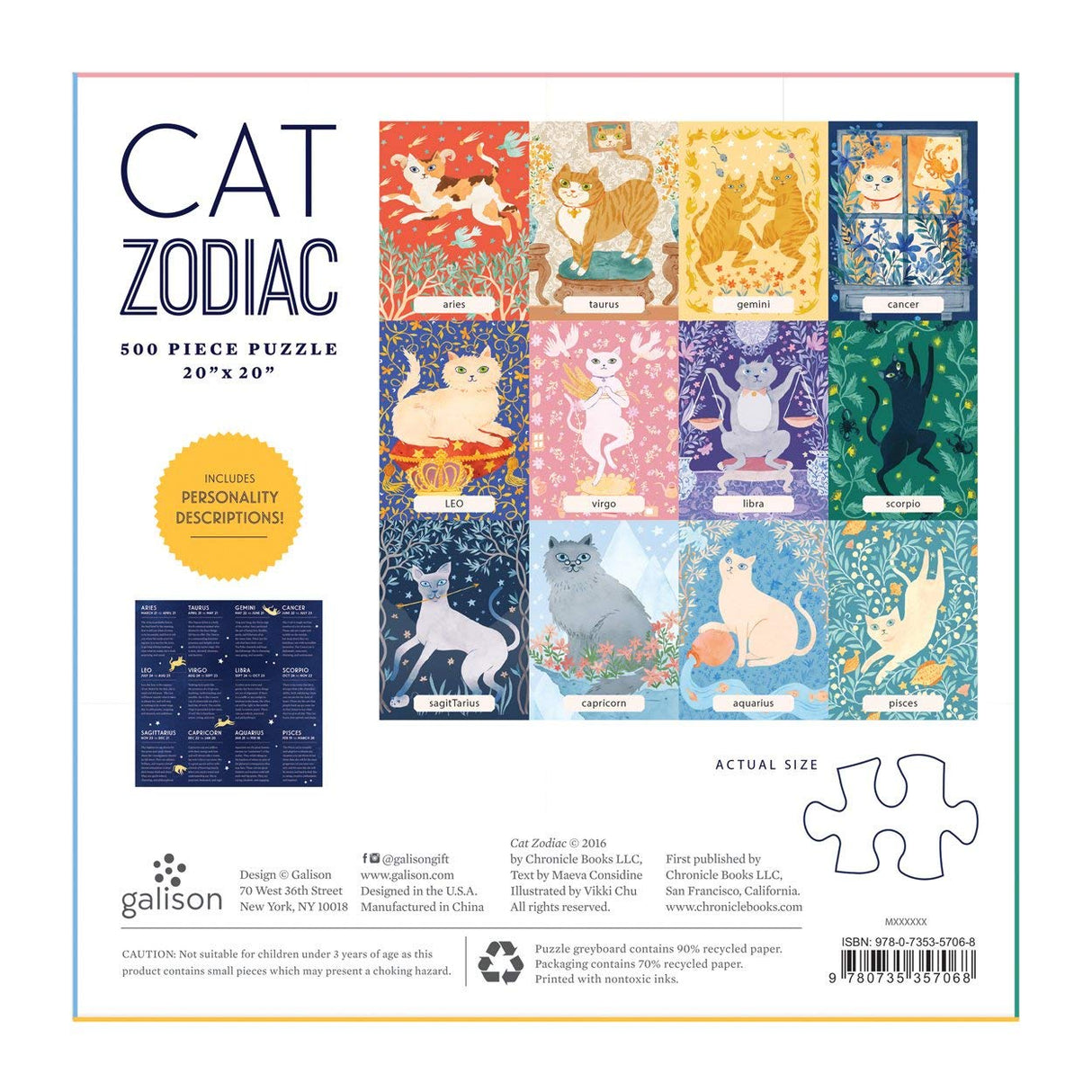 Galison Cat Zodiac 500 Piece Puzzle, Multicolor, 1 EA Galison