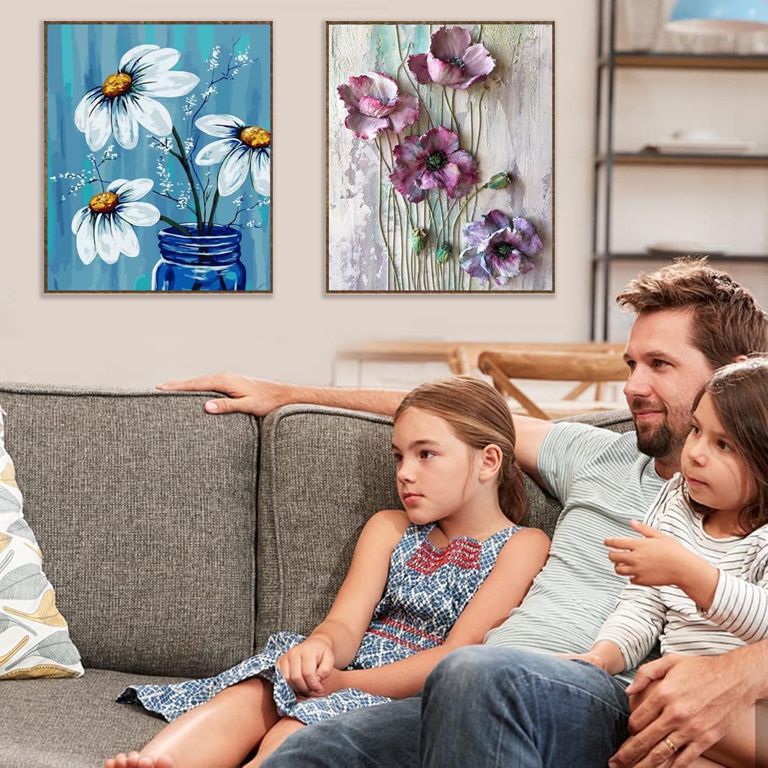 VIGEGU 4 Pack Paint by Numbers kit for Adults Framed Canvas - with Wooden Easel,Paint by Numbers for Kids Ages 8-12,Bottle Flower DIY Acrylic Oil Painting Kits Arts Crafts for Wall Decor 7.8x11.8inch VIGEGU