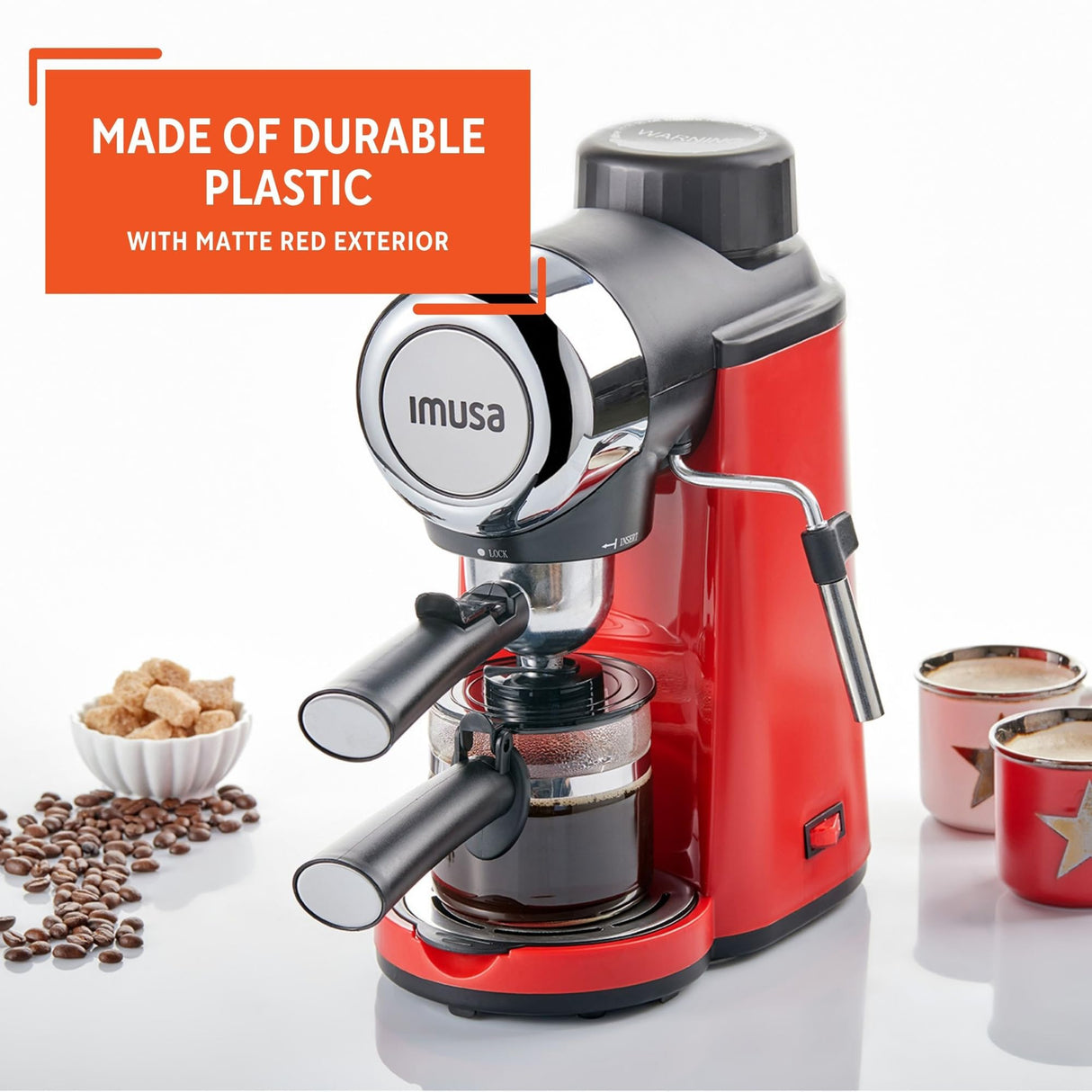 Imusa 4 Cup Epic Electric Espresso/Cappuccino Maker (Cafe Cubano, Cortadito, Colada, Cafe con Leche), Red IMUSA USA