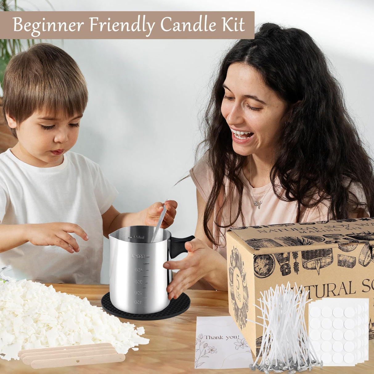 Candle Making Kits for Adults,Beginner,Kids, Soy Wax, Making Supplies Include 5 LB Soy Wax Flakes, 100 Candle Wick, Centering Devices, Melting Pot Wfmolcand