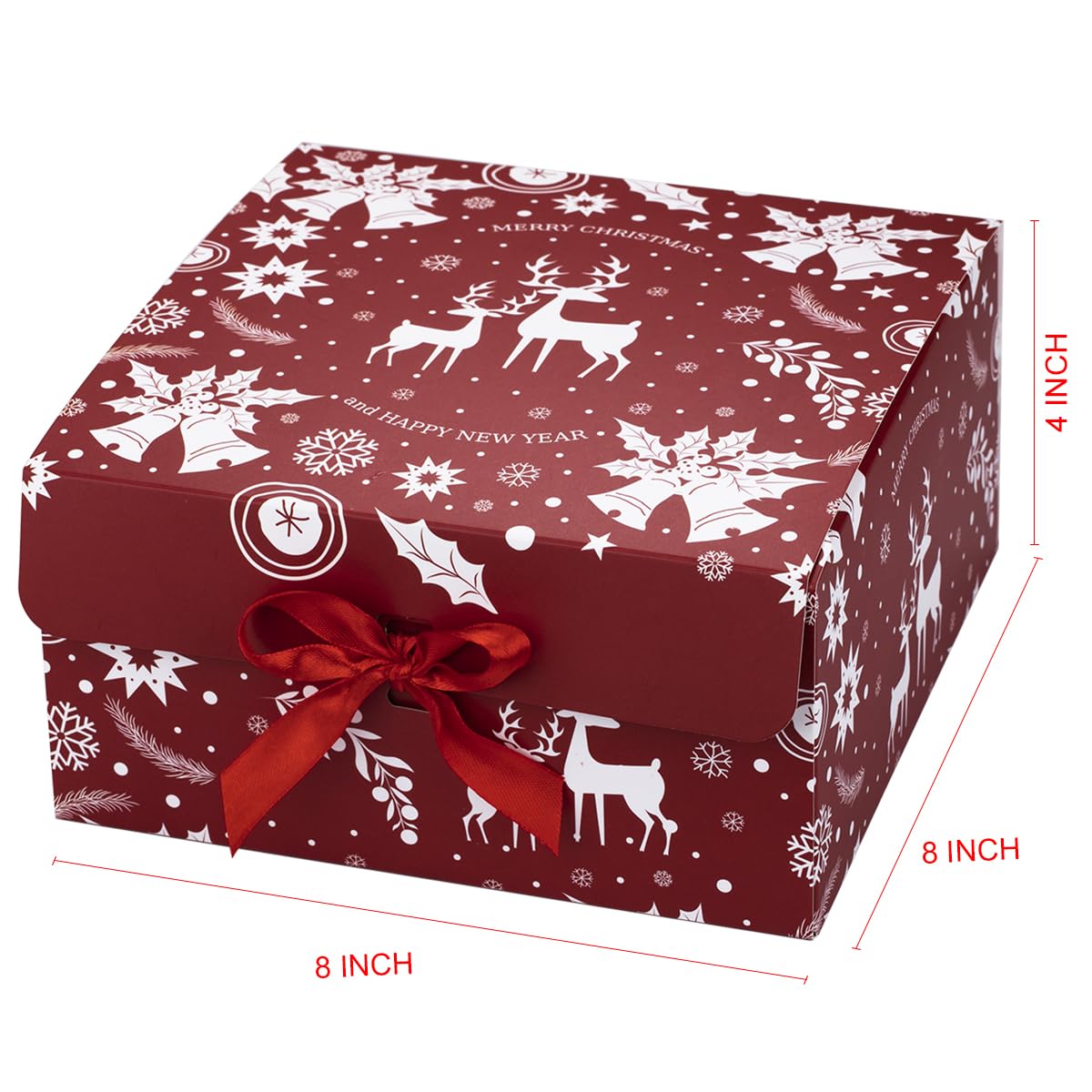 ARTLYMERS Christmas Gift Boxes with Lids, 12 Pack Gift Boxes and Red Ribbon Christmas Themed Pattern Small Gift Boxes for Christmas Presents Gifts Easy Assemble ARTLYMERS