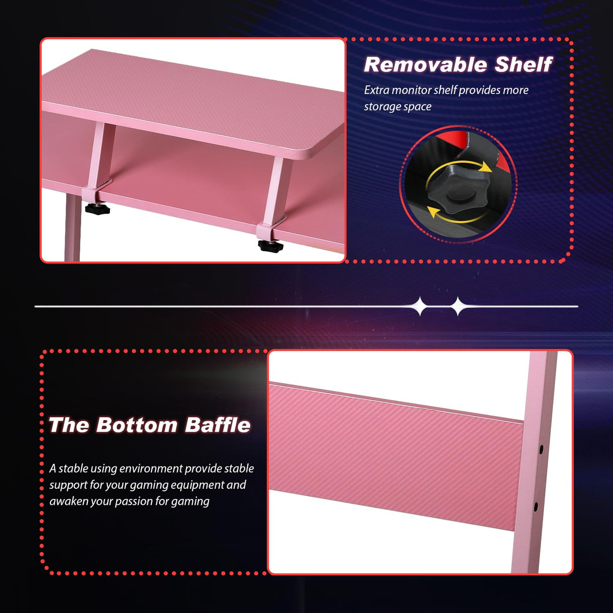 Yewuli 51-inch L Shaped Gaming Desk,Girl‘s Computer Desk, Pink L Shaped Desk for Gaming,Home Office Desks with Detachable Monitor Stand, Corner Desk for Corner,Large,Carbon Fiber,Pink Yewuli