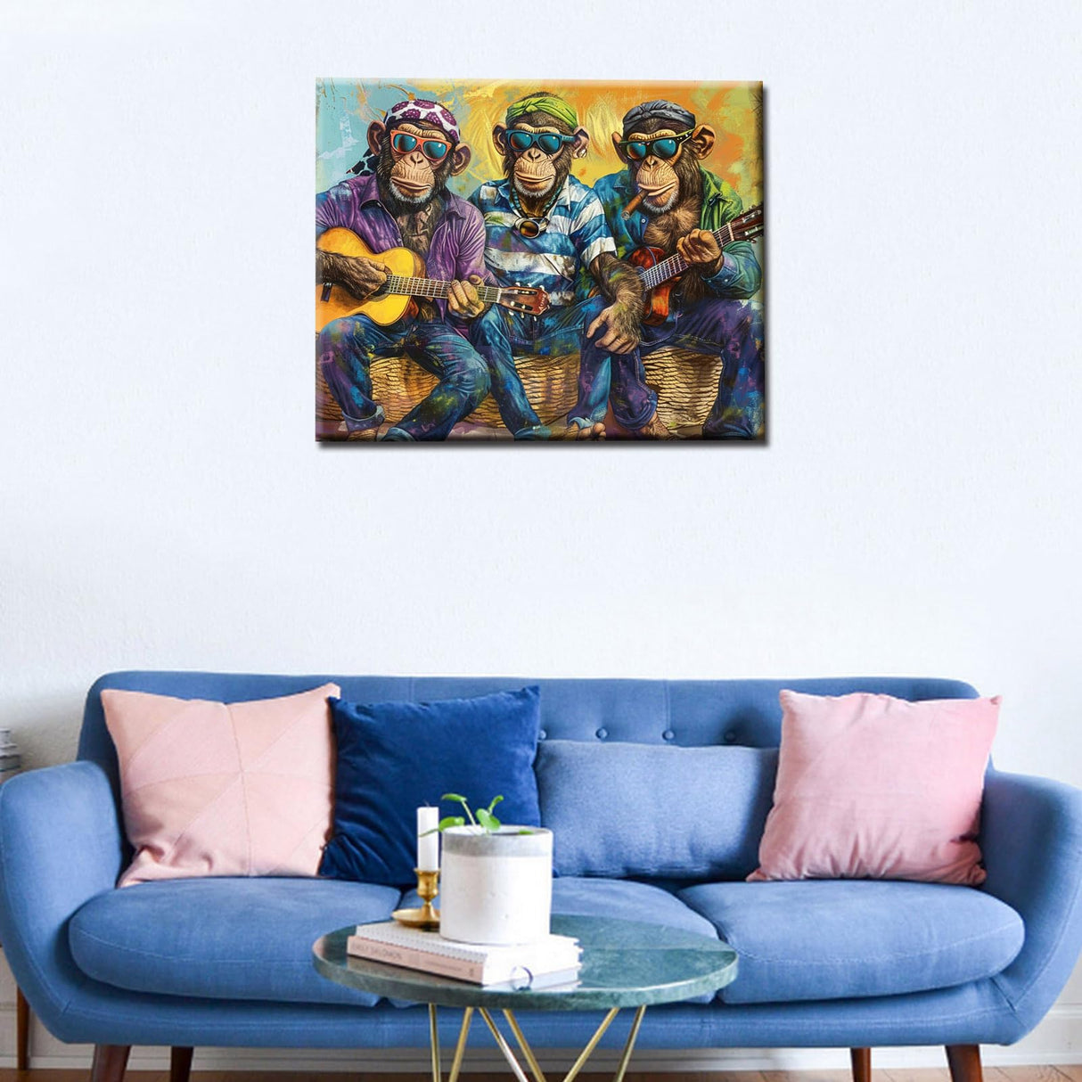 Aihonmin Guitar Monkey Paint by Numbers Kits for Children,Musical Painting Arts Craft Gift Easy to Painting for Home Wall Decor Gift Without Framed-Style 16x20 inch Aihonmin