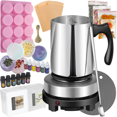 Soap Making Kit with Electronic Hot Plate, 2 Lb Glycerin Soap Base, Soap Paper Bags, 6 Soap Scents, 6 Liquid Dyes, Pouring Pot, Silicone Mold for Adults and Beginners Soap DIY Kits