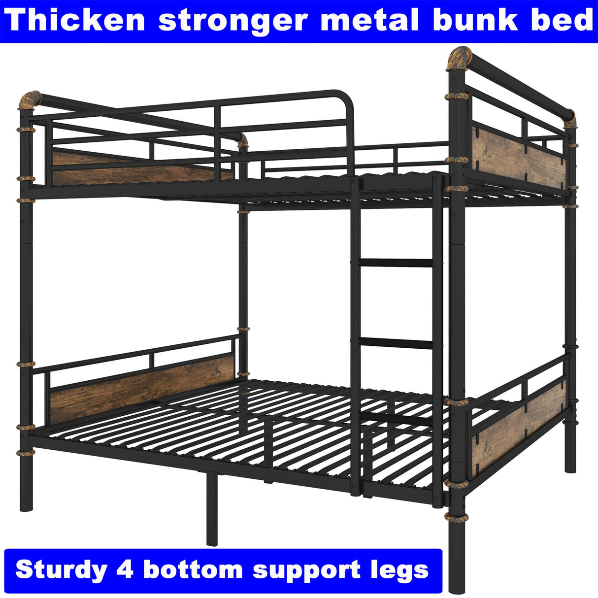 LEEKOUS Upgraded Version Thicken Metal Queen Over Queen Bunk Bed, Best Industrial Style Heavy Duty Queen Size Bunk Bed, Convertible into 2 Beds Wood Board, Water Pipe Design for Adults (Queen) LEEKOUS
