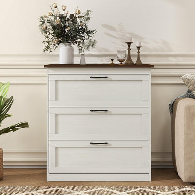 Vikiullf Small Dressers, Wooden 3 Drawer Dresser for Bedroom, Farmhouse Chest of Drawers, Storage Drawers for Bedroom, Living Room, Hallway, EntrywayRust Oak White