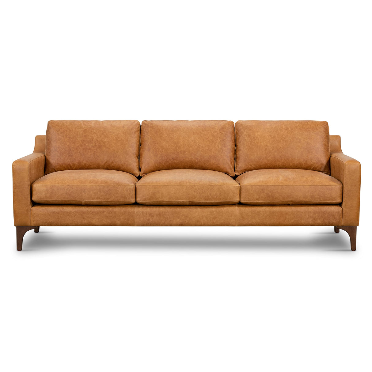 POLY & BARK Sorrento Leather Couch – 86-Inch Leather Sofa with Tufted Back - Full Grain Leather Couch with Feather-Down Topper On Seating Surfaces – Pure-Aniline Italian Leather – Cognac Tan POLY & BARK