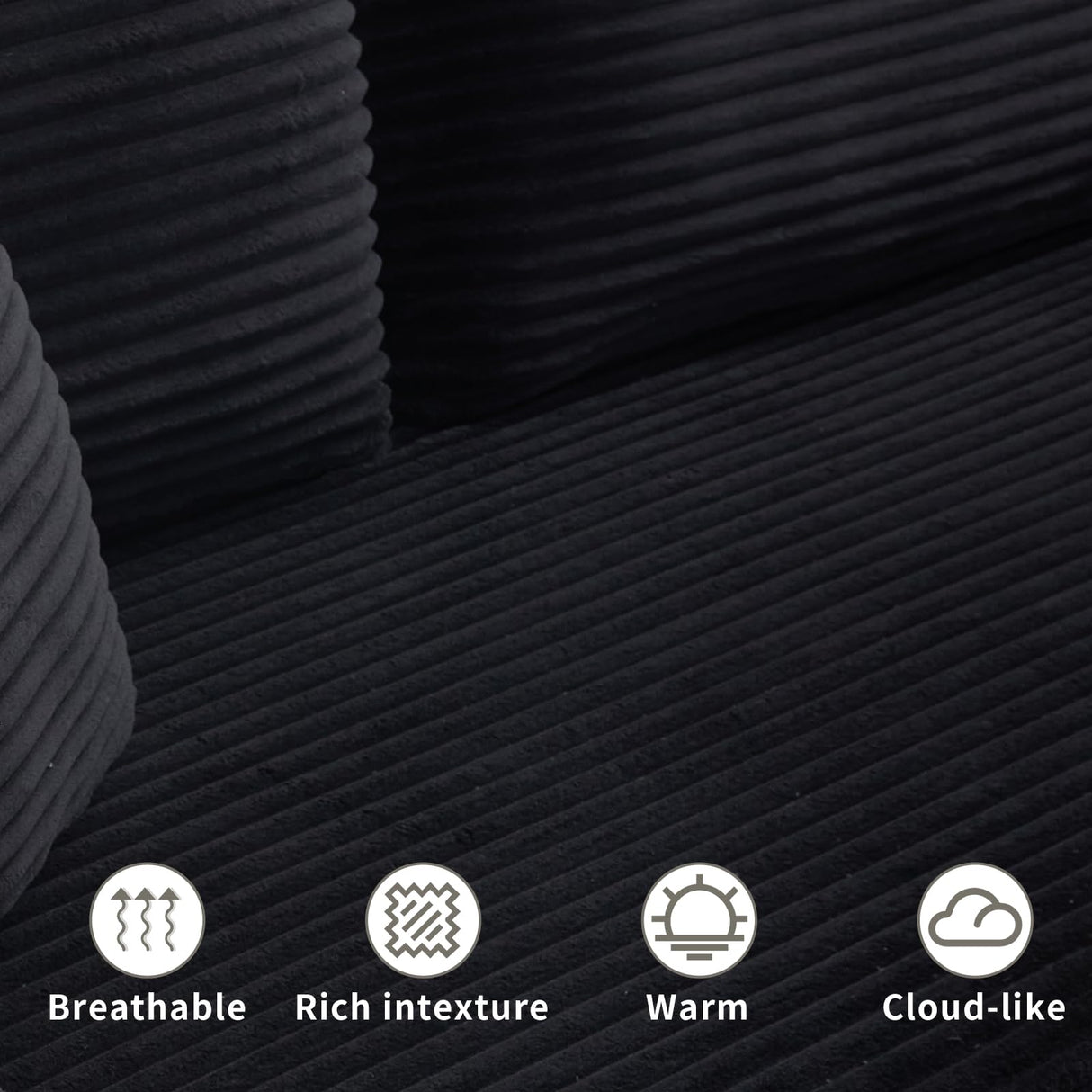 PELUMY 108.7" L-Shaped Modular Sectional Sofa with Oversized Chaise, Cloud Couch with Memory Foam, No Assembly Required Sleeper Sofa for Small Space Living Room, Apartment (Black, Corduroy) PELUMY