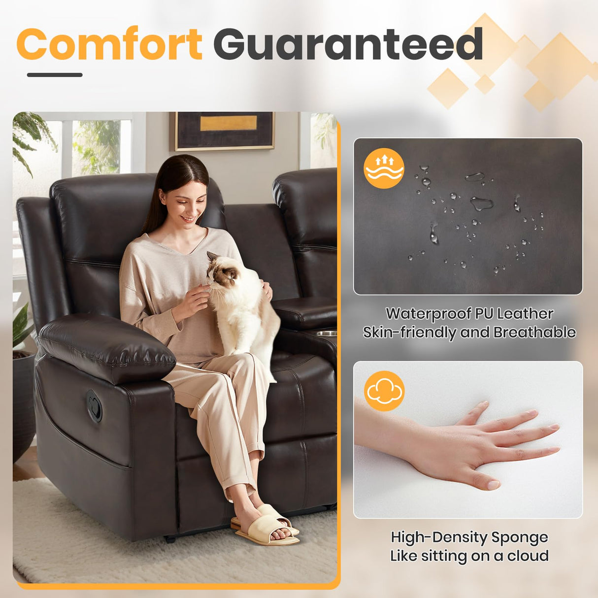 RIHEREFY Loveseat Recliner Sofa with Massage & Heating, Reclining Loveseat with Console, RV Wall Hugger Double Loveseat Recliner Couch for Living Room & Home Theater (Brown) RIHEREFY