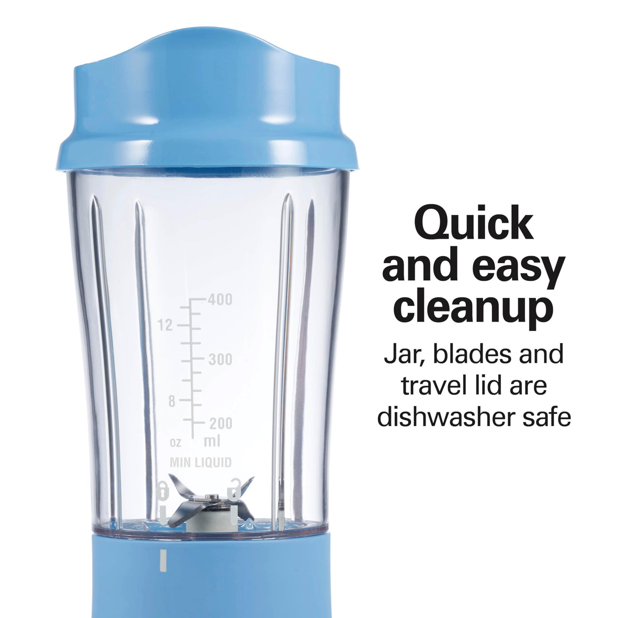 Hamilton Beach Portable Blender for Shakes and Smoothies with 14 Oz BPA Free Travel Cup and Lid, Durable Stainless Steel Blades for Powerful Blending Performance, Tranquil Blue (51172) Hamilton Beach