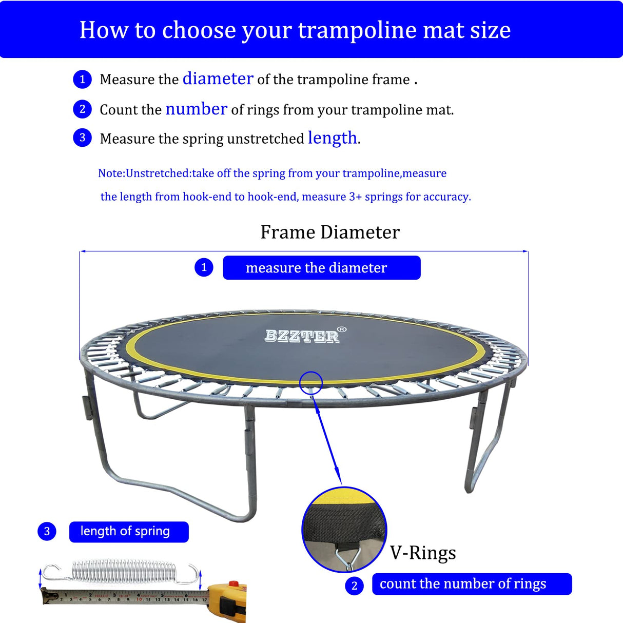 Bzzter 16FT Trampoline Mat,171.8"/14.31ft Diameter Mat with 108 Rings Fits 6.5"-7.0" Spring,w/Pull Hook and Gloves,not Include Frame and Spring Bzzter