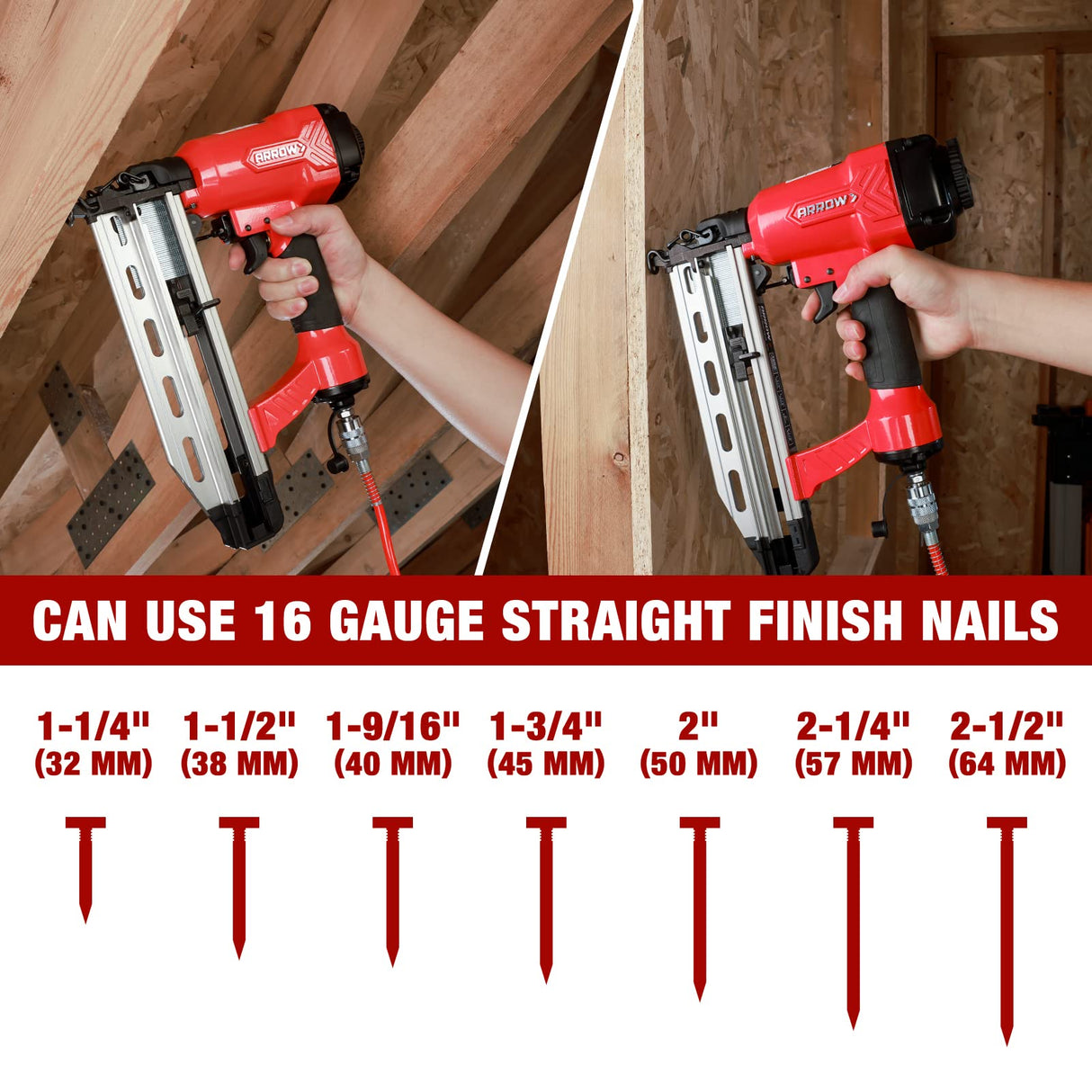 Arrow Pneumatic 16 Gauge Finish Nailer with 1000 Pcs Nails, 16 GA Professional Straight Nail Gun Kit, Oil-free Design, Depth Adjustable, Dryfire-lockout, Fits 1-1/4-Inch to 2-1/2-Inch Finish Nails Arrow