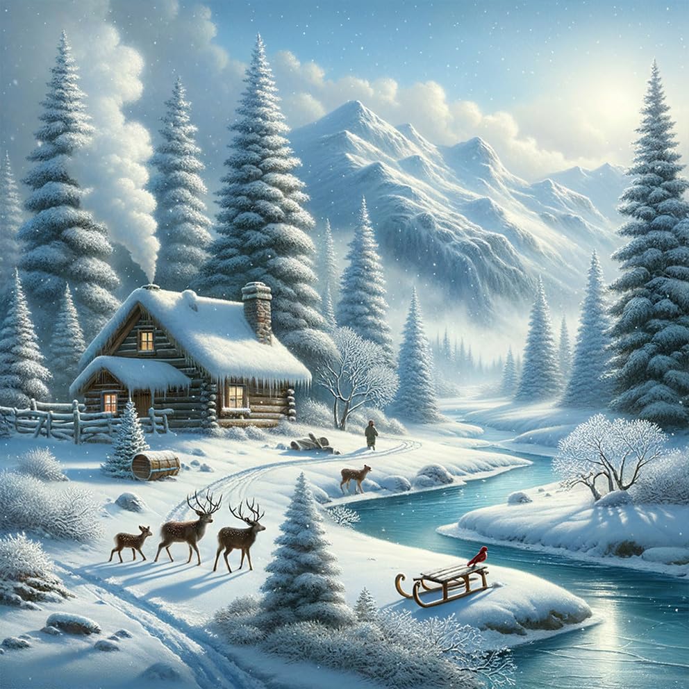 Axquilon Diamond Art Kits for Adults - Winter Diamond Painting Kits for Adults Beginner, DIY 5D Full Drill Landscape Gem Art for Home Wall Decor 14x14 inch Axquilon