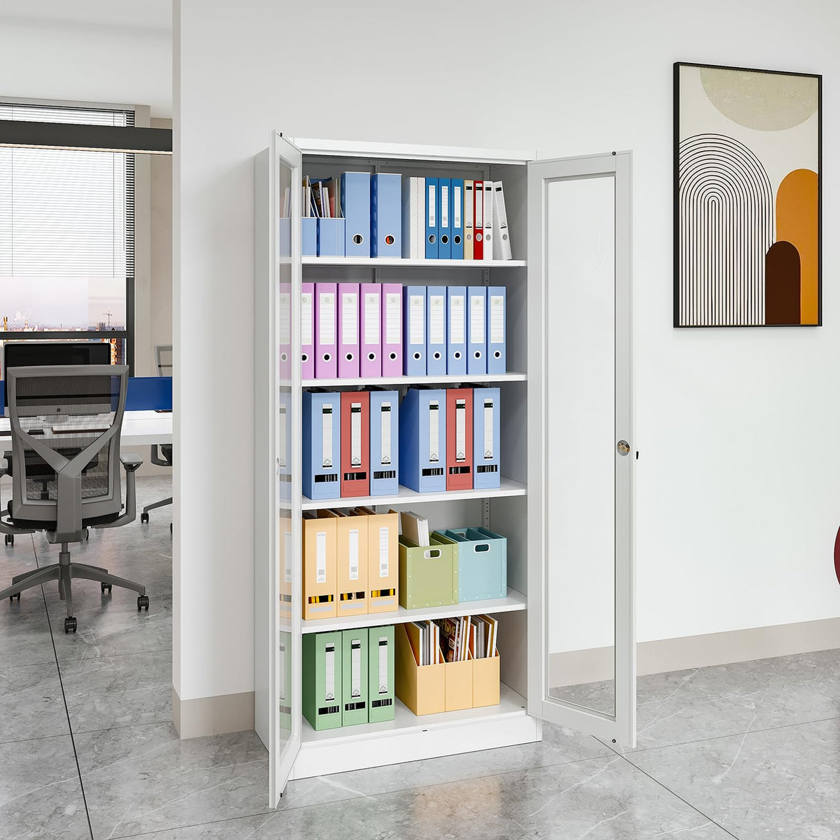 Anxxsu Display Cabinet with Glass Doors, Display Case Cabinet for Collectibles, Curio Display Cabinet with 4 Adjustable Shelves, 71" Glass Display Cabinet for Home Living Room (White) Anxxsu