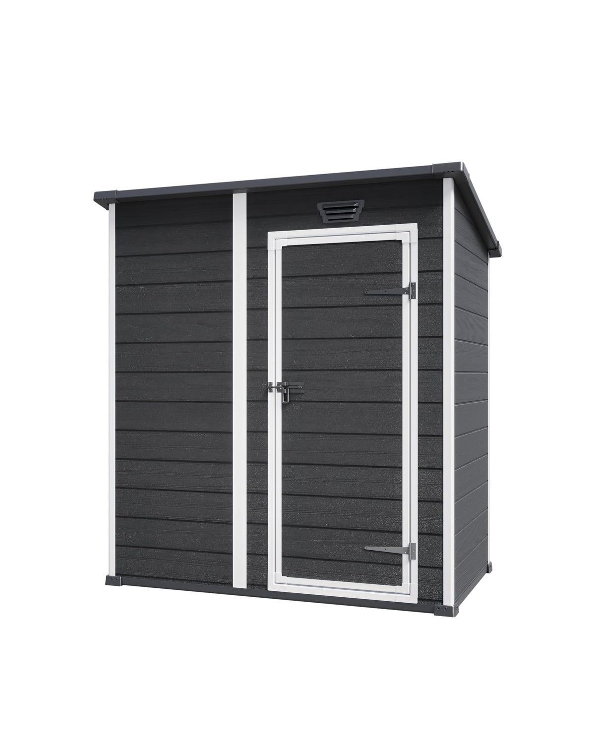 Keter Essential Shed 4x6 Resin Outdoor Storage Shed Ideal Storage for Patio Furniture, Garden Tools Bike Accessories, Beach Chairs and Lawn Mower, Black and White Keter