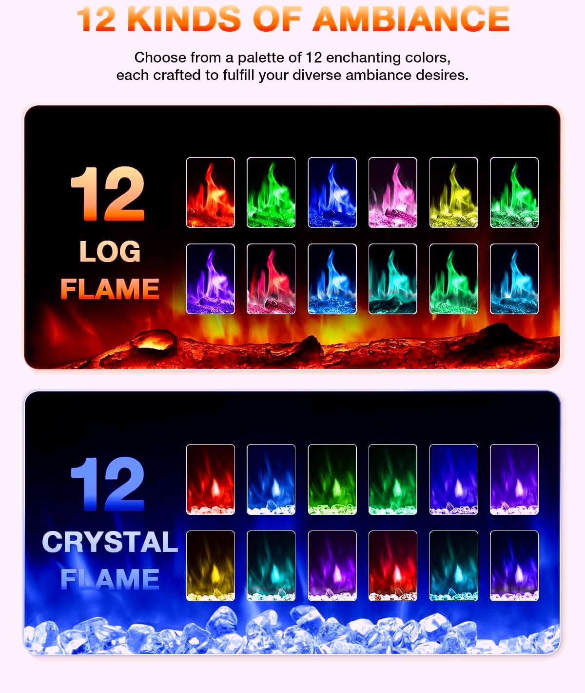 VISVEIL Electric Fireplace 60Inch,Wall Mounted Electric Fireplace Heater with Timer Inserts,TV Stand Touch Screen and Realistic Flame,Log Set,Crystal Flames 750 to 1500W,Remote for Living Room VISVEIL