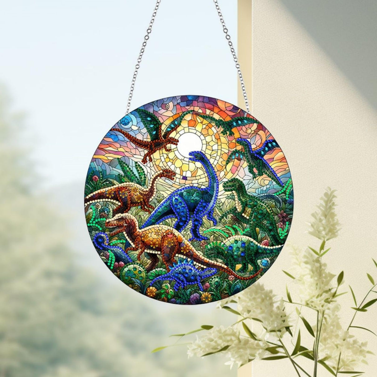 Generic DIY Hanging Diamond Pendant Special Shaped Crystal Diamond Art Painting Ornament Double-Sided Pattern Single Sided for Window Home Garden Wall Door Decor-Dinosaur WoodArtSupply