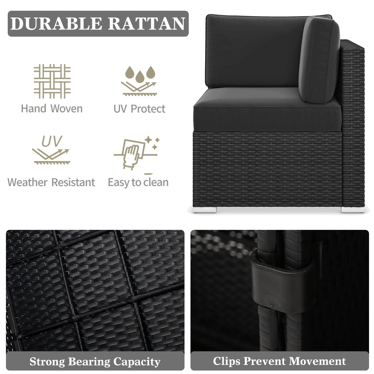 LayinSun 15 Pieces Patio Furniture Set with Fire Pit Table, Black Rattan Modular Sectional Outdoor Conversation Sofa Set, Swivel Rocking Chairs Set LayinSun