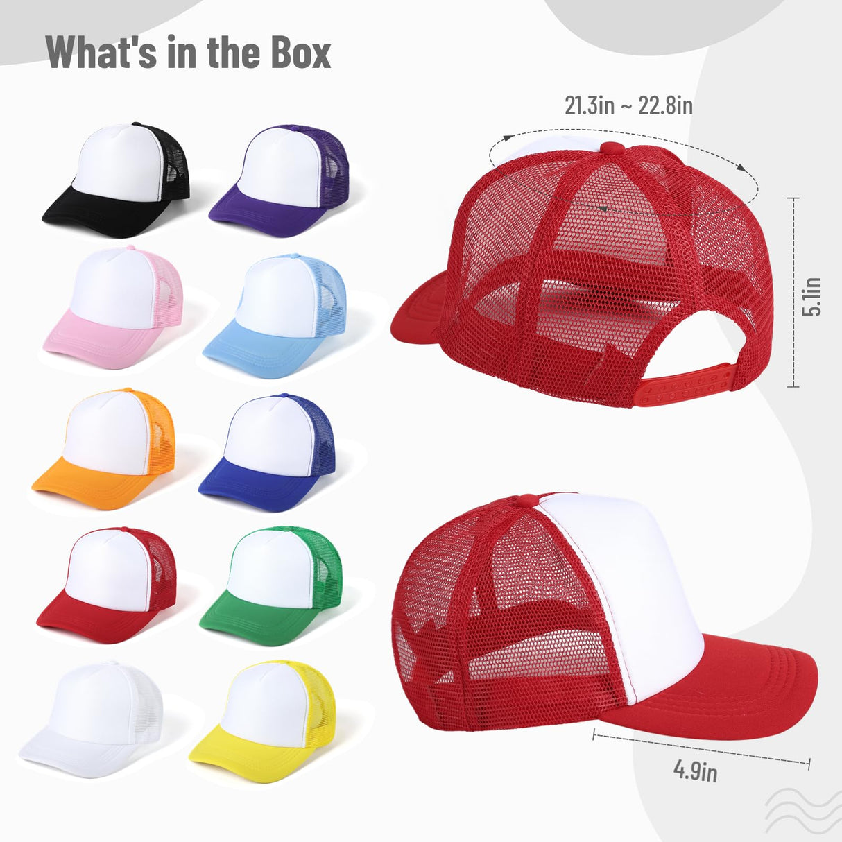 10 PCS Sublimation Blank Trucker Hats, Plain Trucker Cap Foam Front High Crown Mesh Back Trucker Hat, DIY Custom Baseball Caps Bulk Adjustable Snapback for Men Women Lnrueg