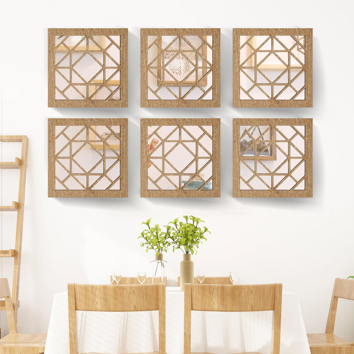 KOYILTD 2 PCS Square Wall Mirror, Rustic Farmhouse Decorative Mirrors, 12 inch Mirror Art for Bathroom, Bedroom, Living Room (Wenge, 12 x 12 in style1) KOYILTD