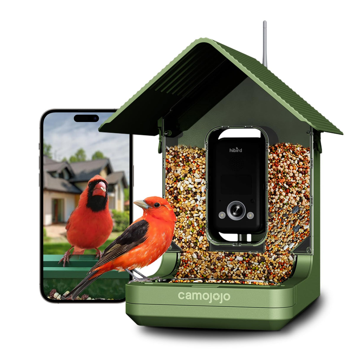 Camojojo Bird Feeder with Camera of 32MP Photo & 4K Video, Smart Bird Feeder with AI Identify, 10000mAh Built-in Battery, Full-Color Night View, 32 SD, IP66, 2.4G/5G Dual WiFi Wireless, Live Function Camojojo