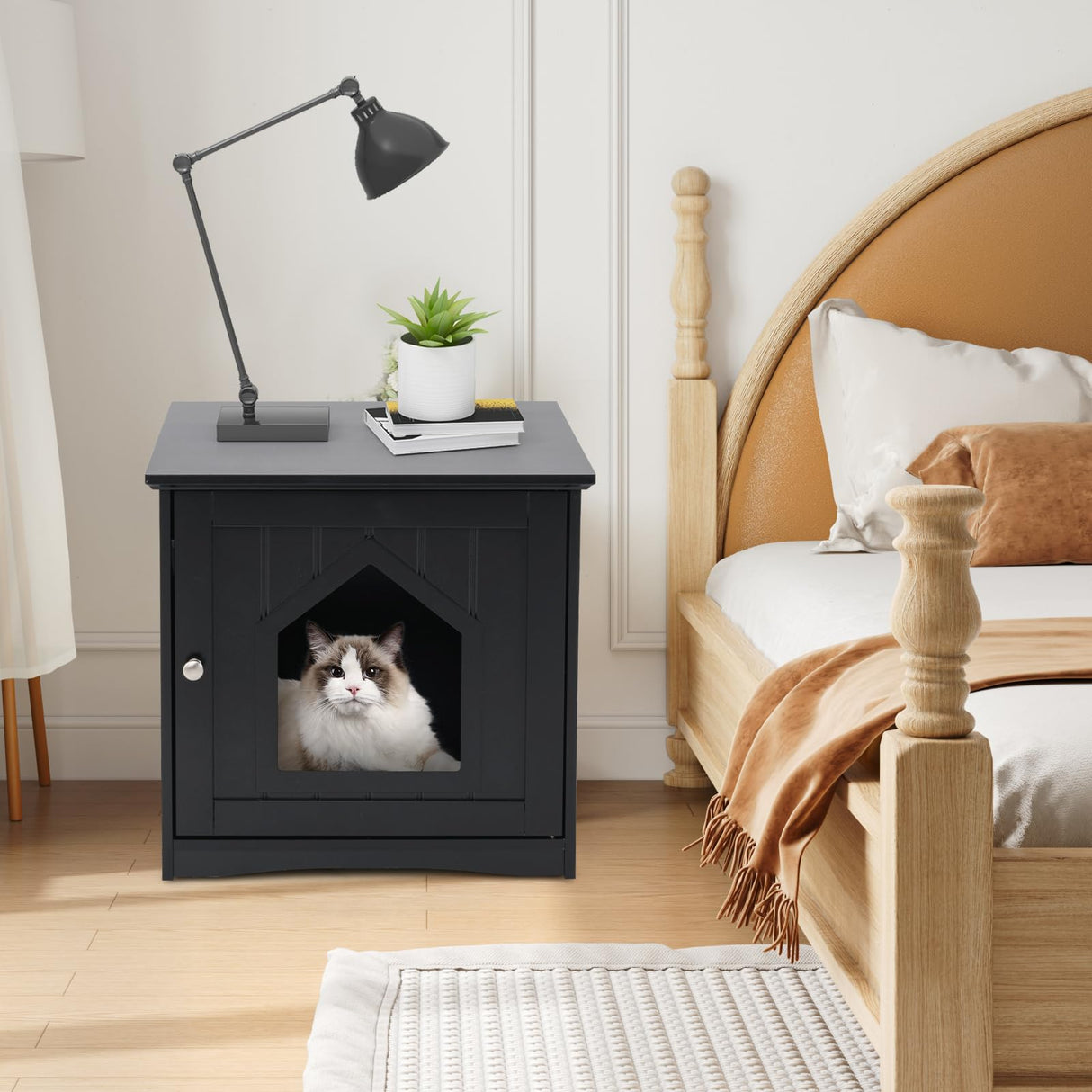 Tangkula Litter Box Enclosure, Cat Litter Box Furniture Hidden, Nightstand Pet House with Magnetic Door, Indoor Cat Washroom for Kitty (Black) Tangkula