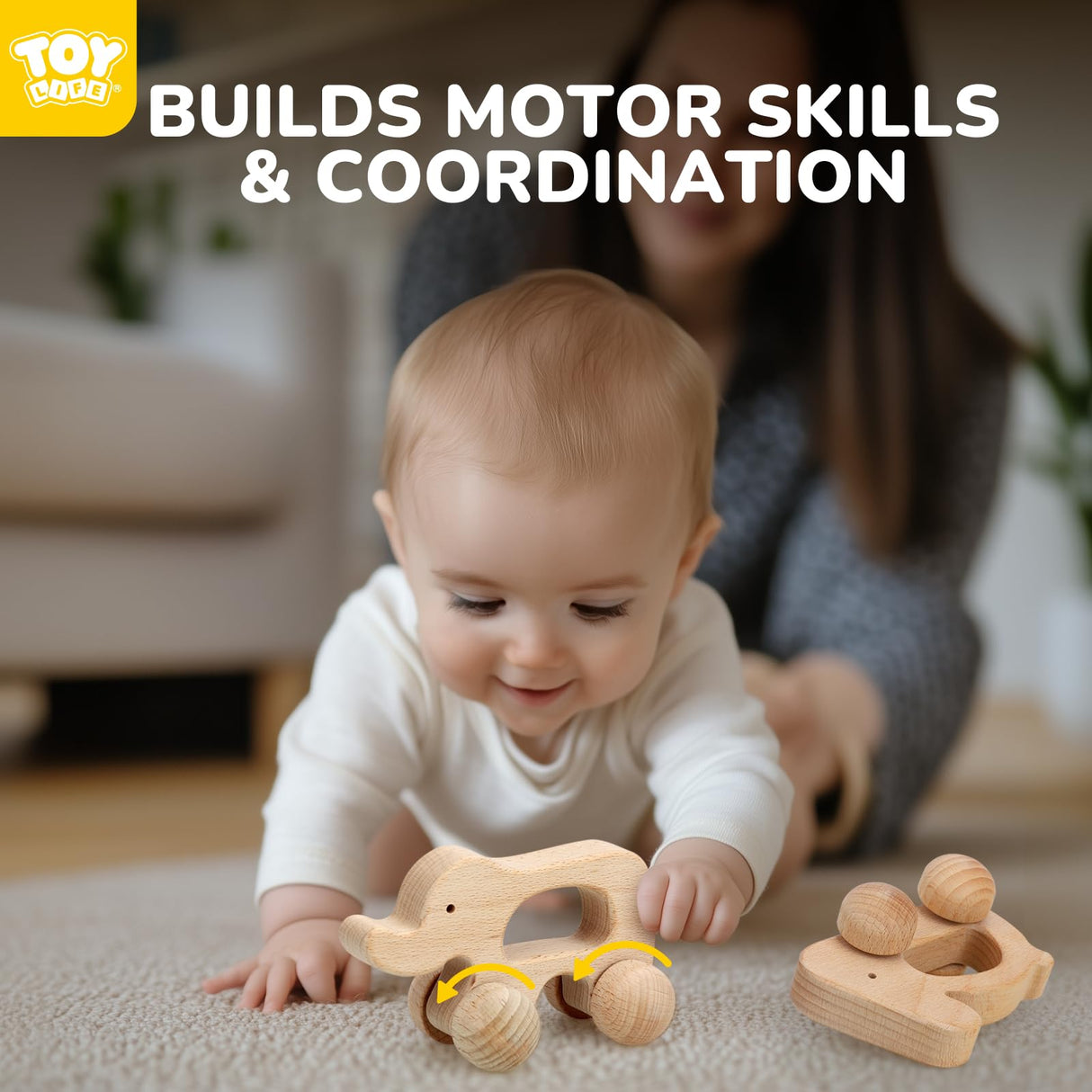 TOY Life Wooden Toys Cars, Animal Wooden Cars, Montessori Toys for Babies 0-6-12 Months, Wooden Baby Toys for 1 Year Old Boy Christmas Birthday Gift, Baby Boy Nursery Decor, Elephant & Rabbit Toy Car TOY Life