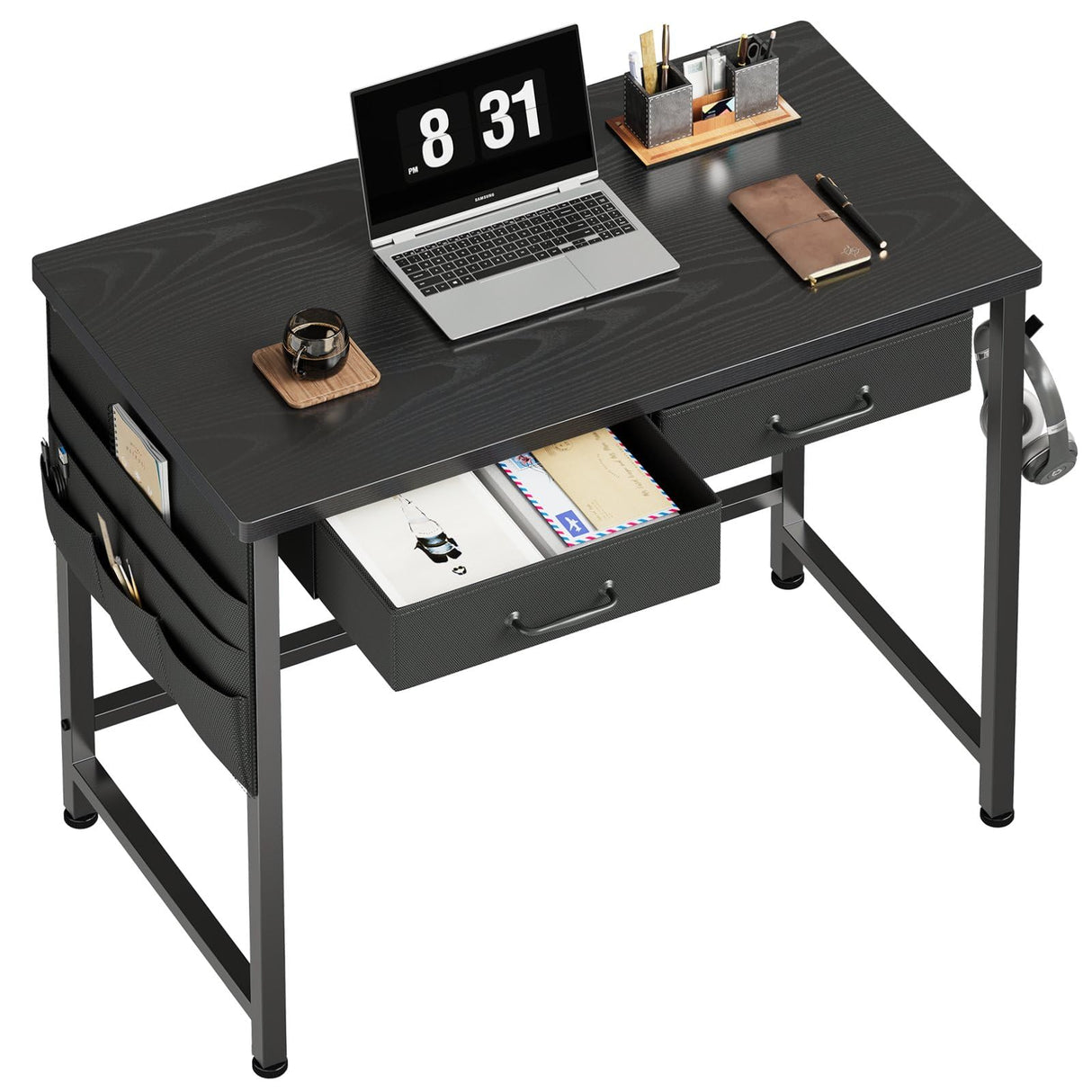Maihail Maihail Small Desk with Drawers, 31.5 inch Small Computer Desk with Drawers, Writing Desk for Small Spaces, Small Office Desk with Metal Frame, Black Maihail