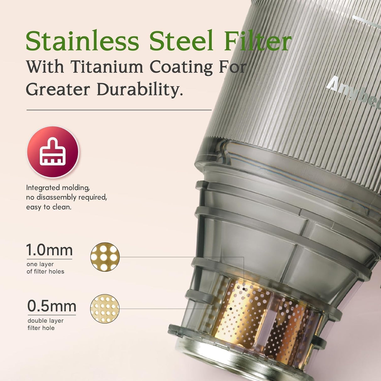 Anybear Cold Press Juicer, 200W Masticating Slow Juicer 4.3" Large Feed Chute Fit Whole Fruits Vegetables | Upgraded Auger | Tritan Material | BPA Free | Juice Recipes (Silver) anybear