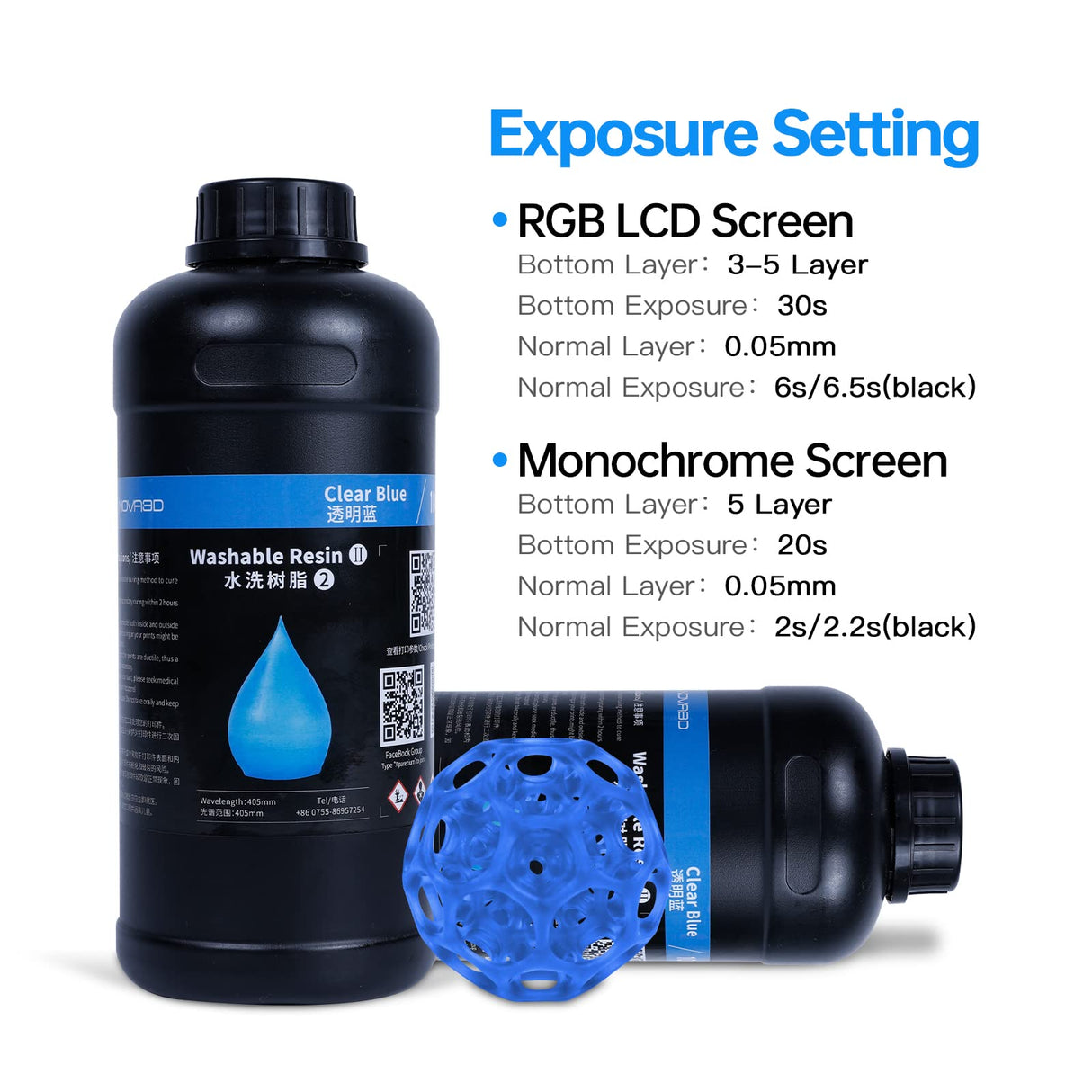 NOVA3D 3D Printer Resin Washable Clear Blue,Photopolymer 405nm Rapid Curing Resin, Water Washable Resin Low Ordor,Shock Resistance,Designed for Monochrome LCD 3D Printing Printer 500g NOVA3D