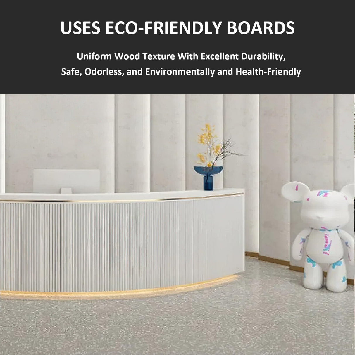 Nuipesn Modern Curved Shaped Reception Desk with Drawer,Storage Cabinet,Keyboard Slider, E1-Grade Borad,Modern Front Desk for Company,Office,Retail(White, 110.24" L*23.62" W*39.37" H) Nuipesn