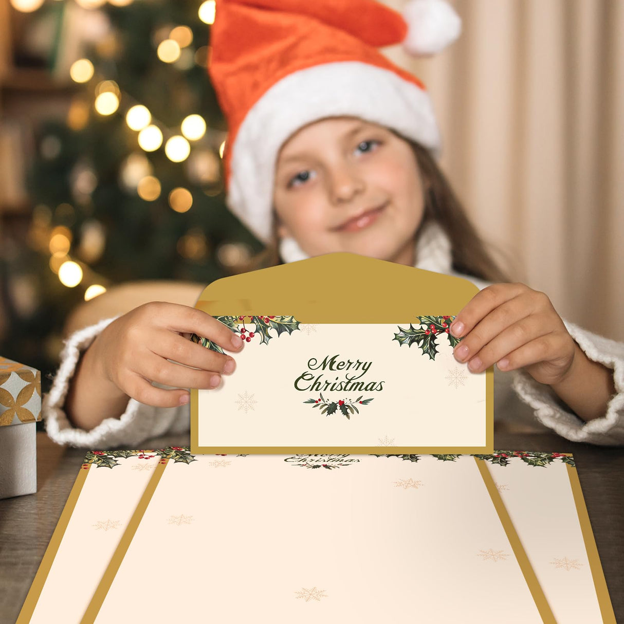 Lonfliness 50 Sets Vintage Christmas Holly Letterhead with Envelopes Christmas Border Computer Stationery paper for Note Letters to Santa Holiday Printer Paper Invitations Office School 8.5 x 11 In Lonfliness